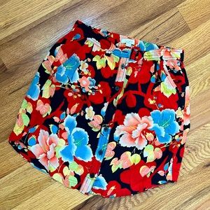 Tropical tie waist button down mini skirt